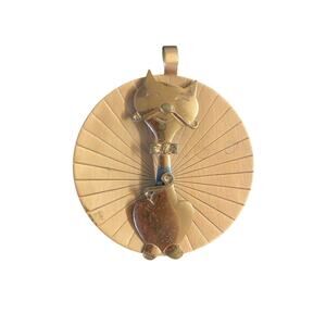 vintage 1960s huge copper cat pendant 3D mustache 60s novelty necklace mod